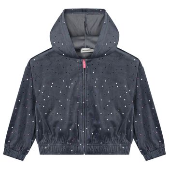 Girls Grey Dot Hooded Zip Up Top