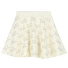 Girls Ivory & Gold Studded Logo Skirt, 1, hi-res