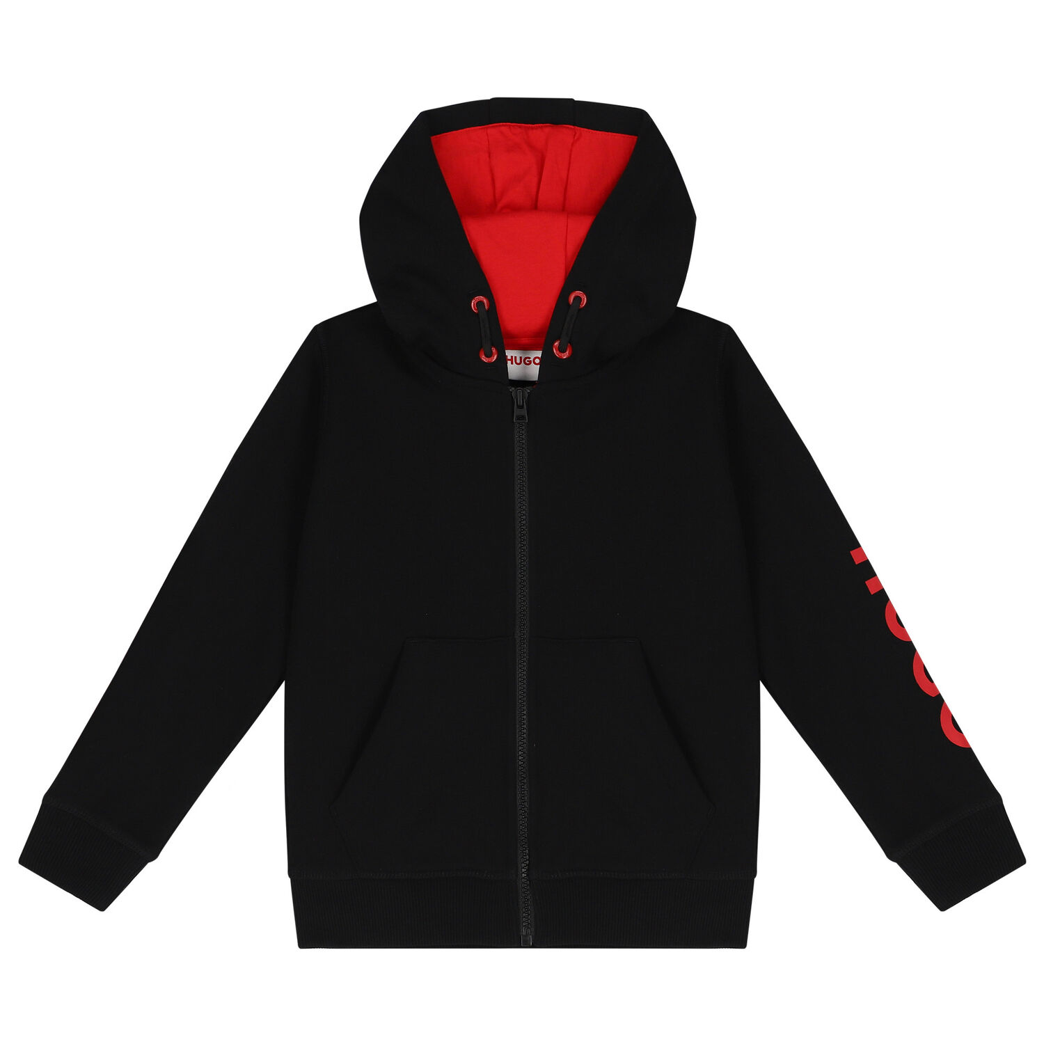 Boys Black Logo Hooded Zip Up Top, 1, hi-res