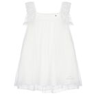 Girls White Pleated Tulle Dress, 1, hi-res