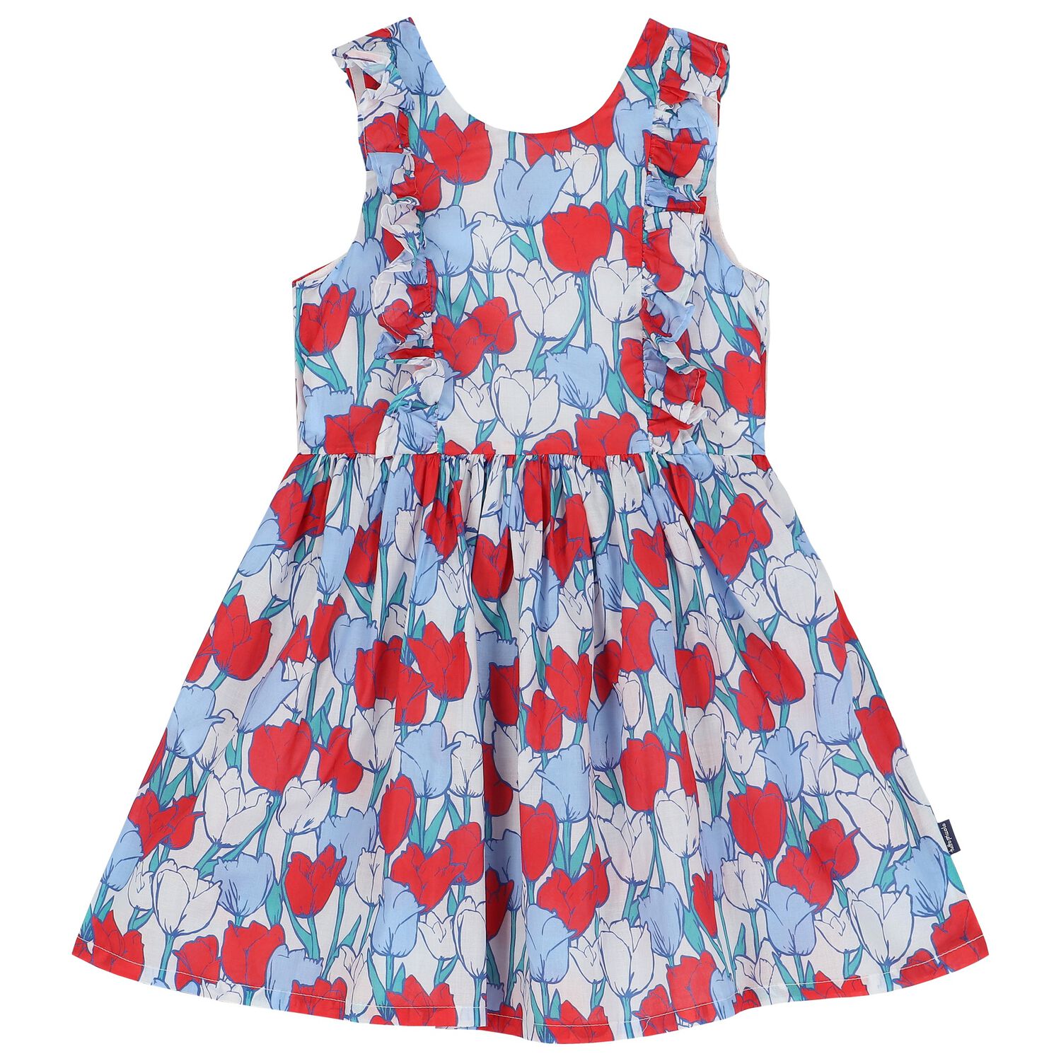Girls Red & White Floral Dress, 1, hi-res