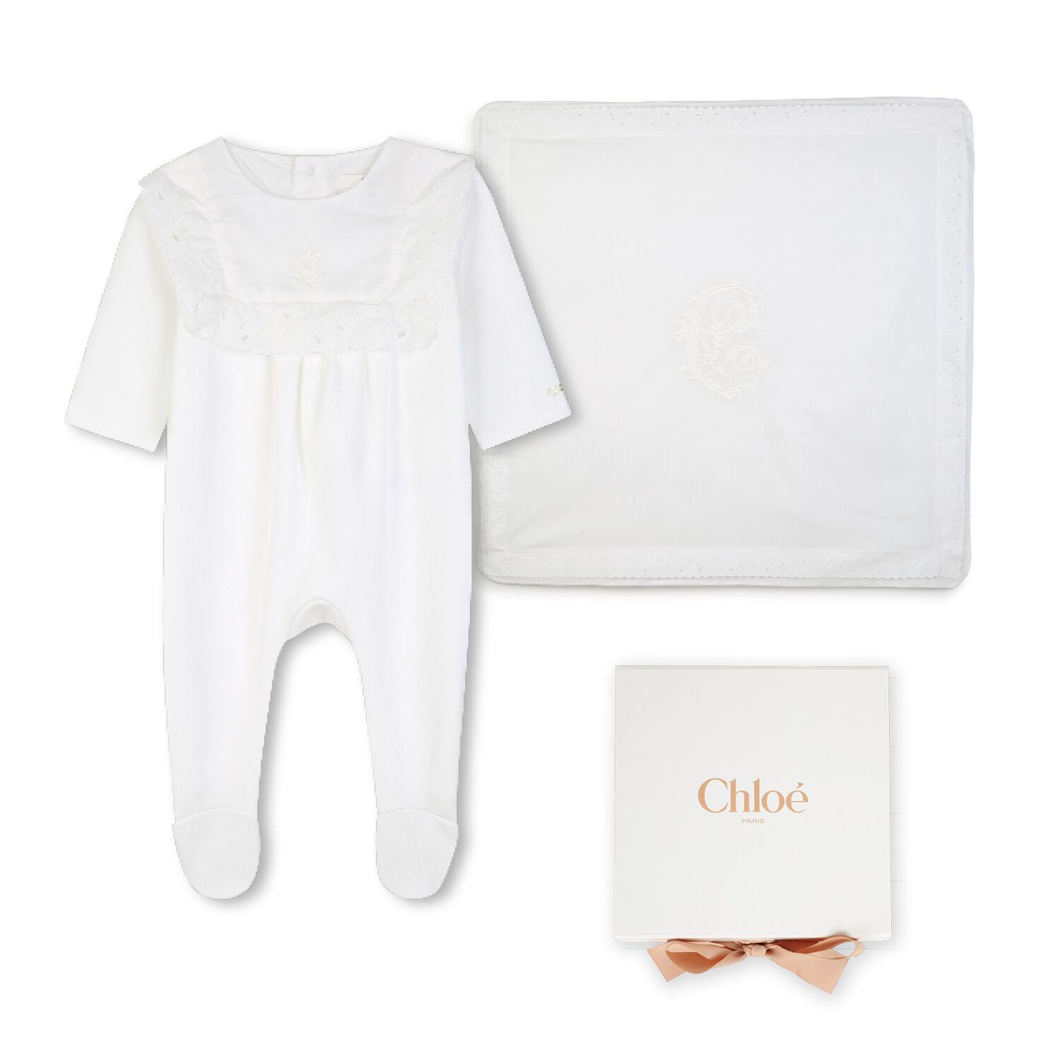 Baby Girls White Broderie Anglaise Babygrow Gift Set, 1, hi-res