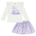 Girls Ivory & Purple Embellished Skirt Set, 3, hi-res