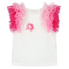 Girls Ivory & Pink Ruffled T-Shirt, 1, hi-res