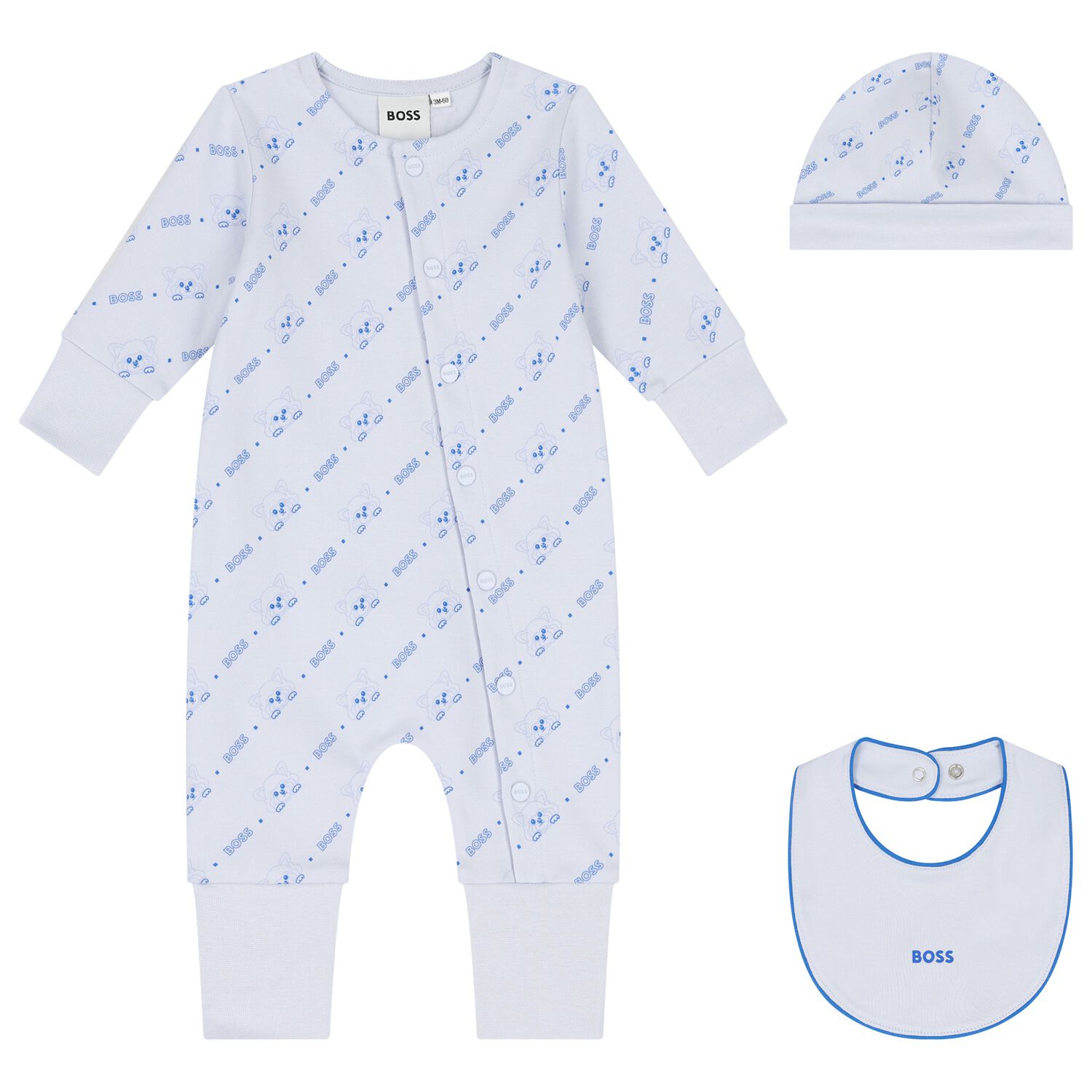 Baby Boys Blue Logo Romper Gift Set, 1, hi-res
