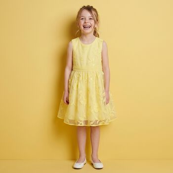 Girls Yellow Cut-Out flowers Dress