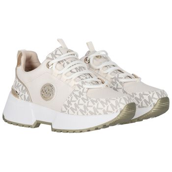 Girls Ivory & Gold Logo Trainers