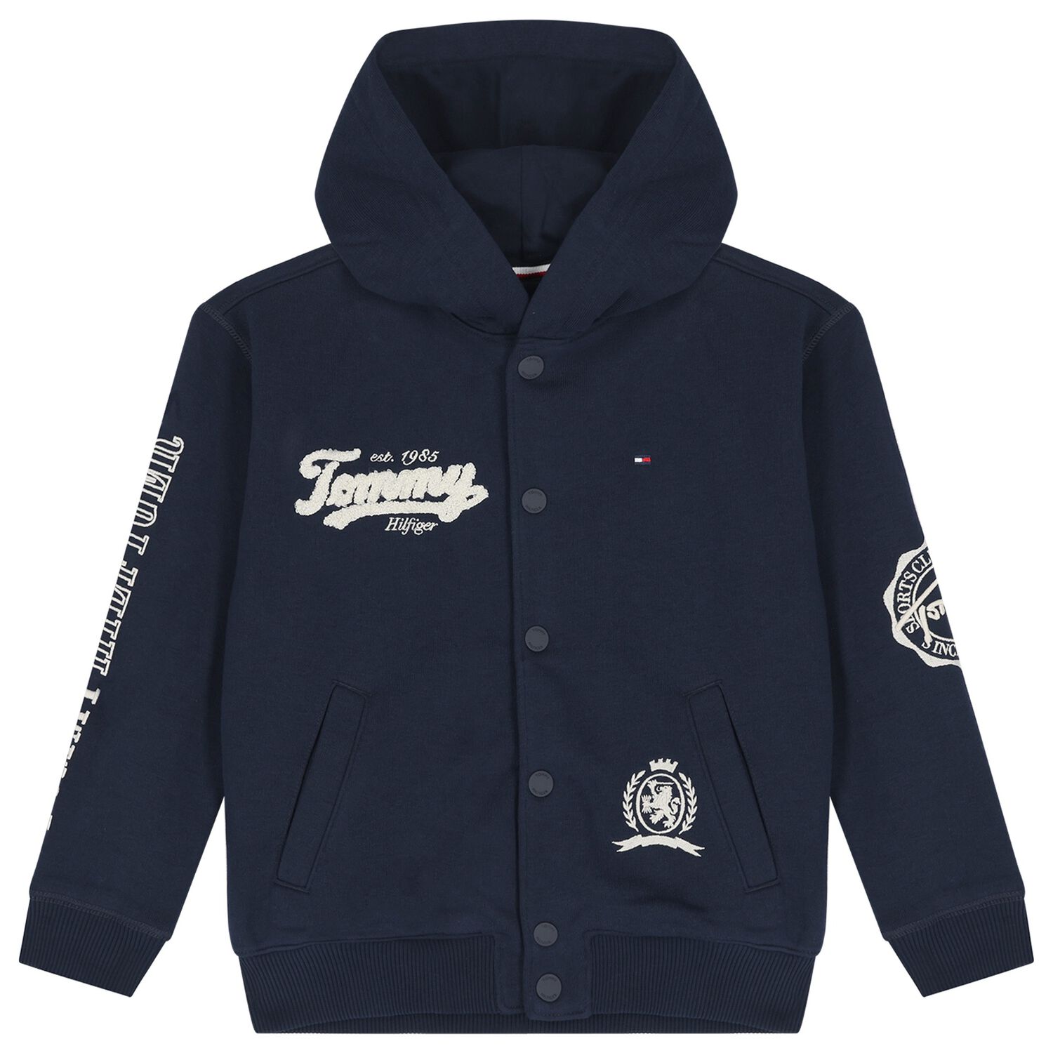 Boys Navy Blue Logo Hooded Top, 1, hi-res image number null