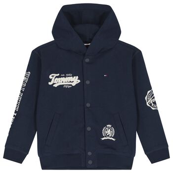 Boys Navy Blue Logo Hooded Top