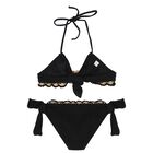 Girls Black & Gold Crochet Bikini, 1, hi-res