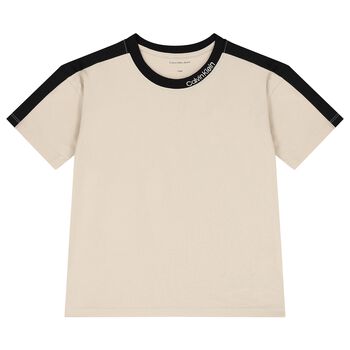 Boys Beige & Black Tape Cotton Jersey T-Shirt