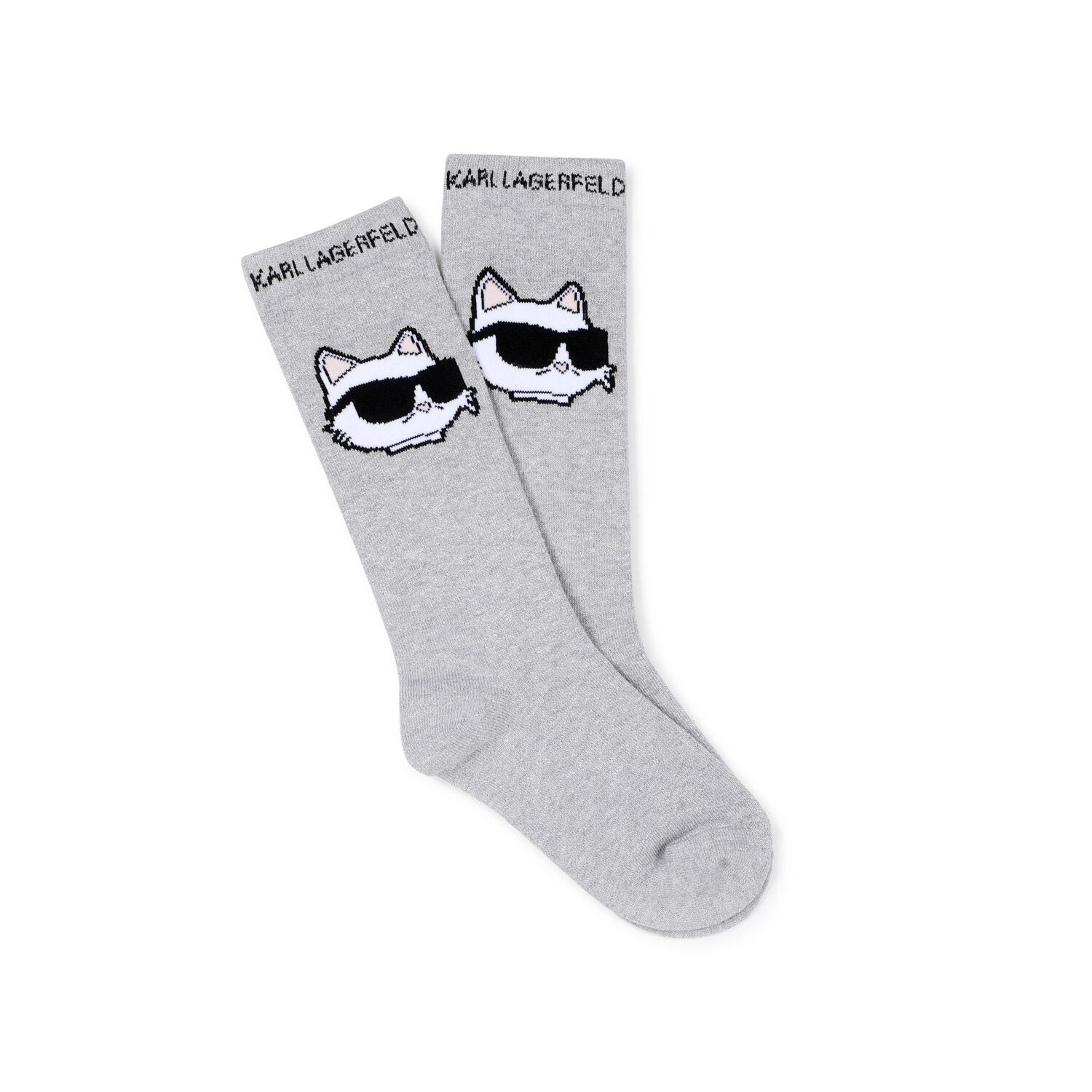Girls Grey & White Choupette & Logo Socks ( 2 Pack ), 1, hi-res