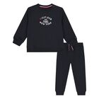 Younger Boys Navy Blue Logo Tracksuit, 1, hi-res