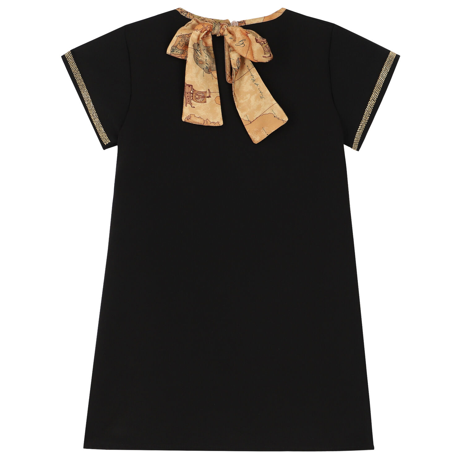 Girls Black & Gold Logo Dress, 2, hi-res