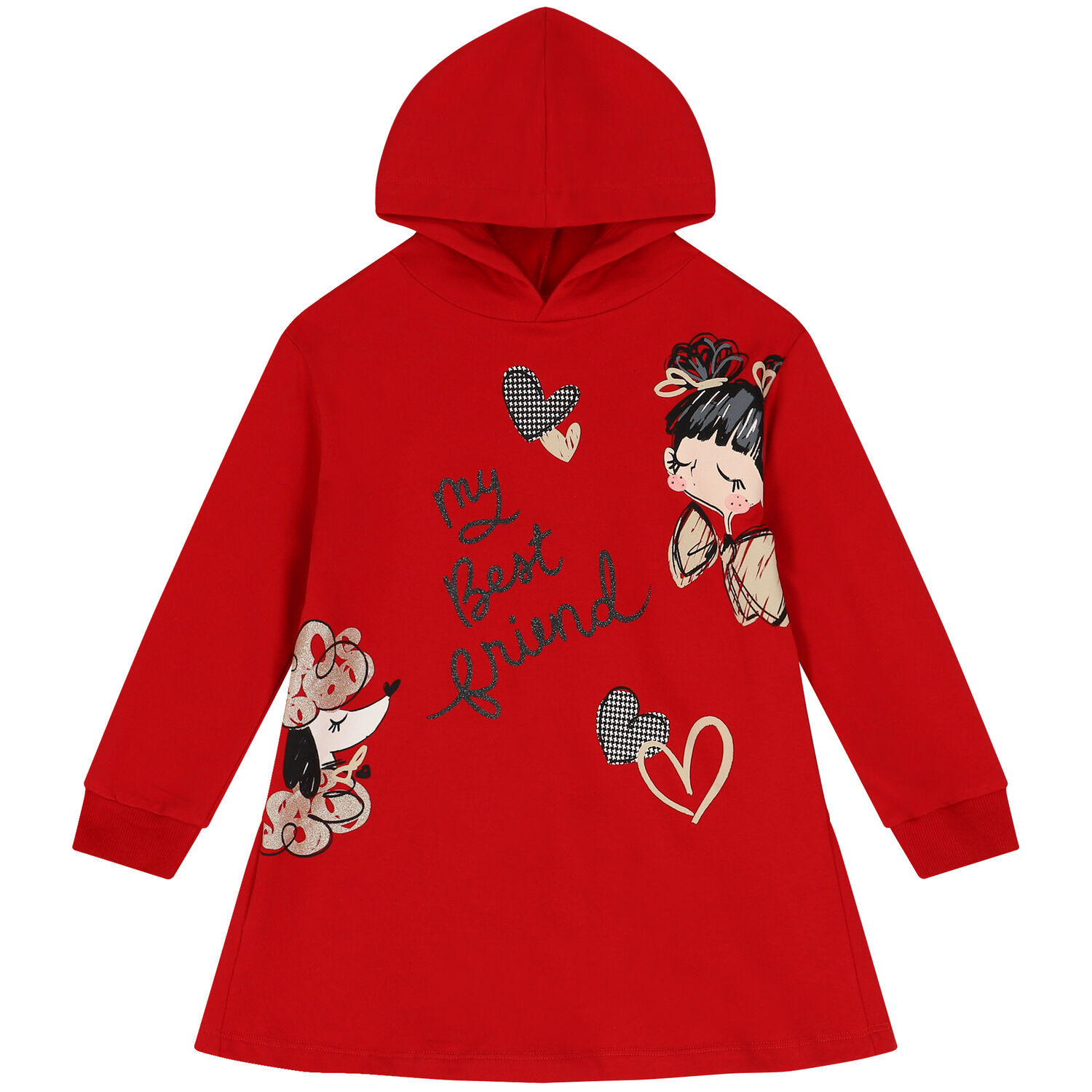 Girls Red Hooded Dress, 1, hi-res image number null