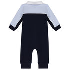 Baby Boys Navy Blue Logo Polo Romper, 1, hi-res