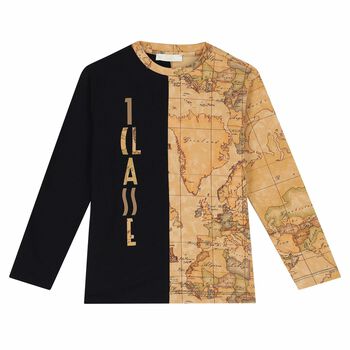 Boys Black & Beige Geo Map Print Top
