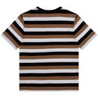 Boys Black, White & Beige Striped Logo T-Shirt, 1, hi-res