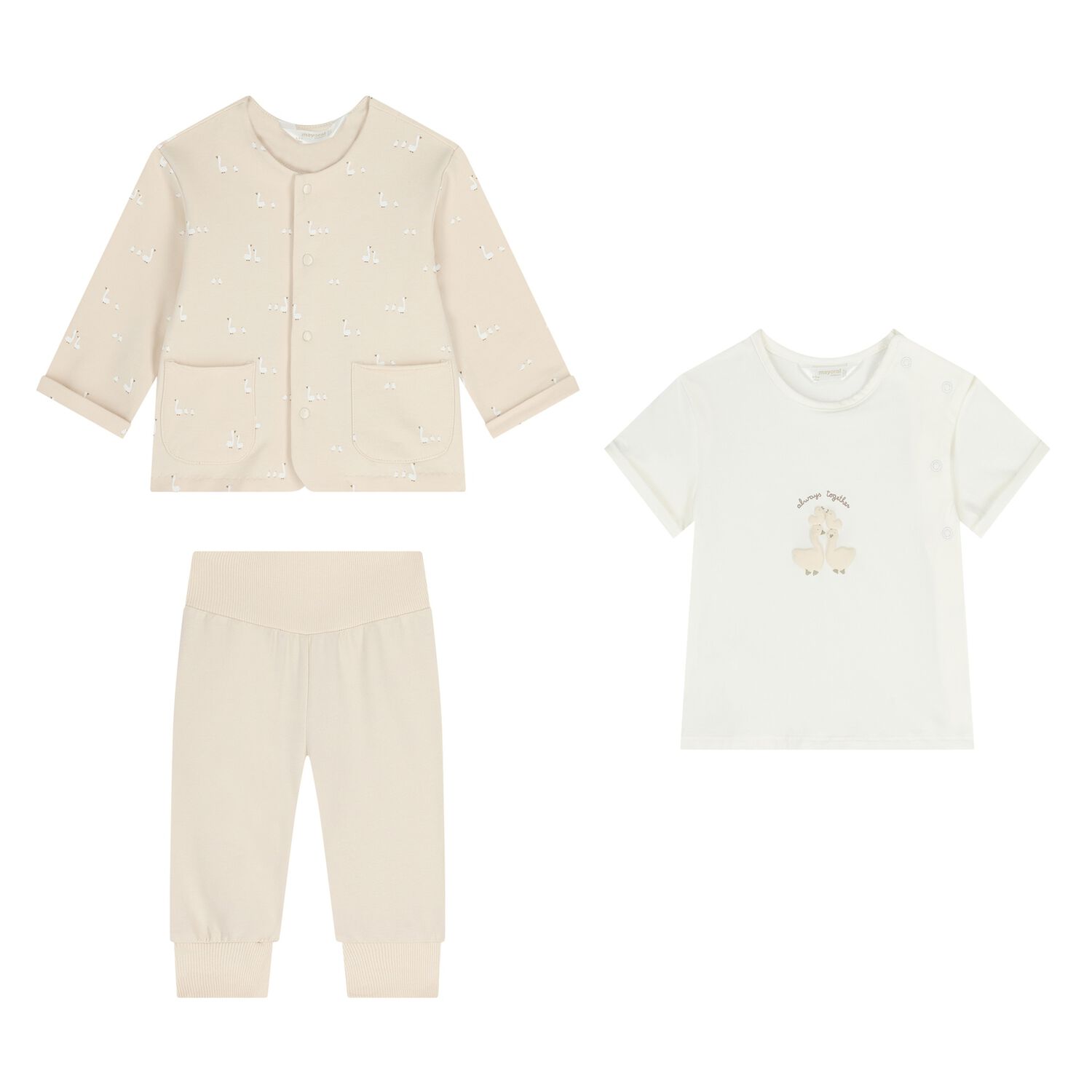 Ivory & Beige Baby Tracksuit Set ( 3 Piece ), 2, hi-res