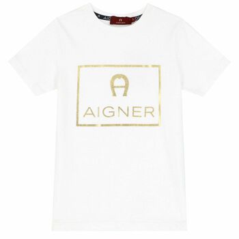 Boys White & Gold Logo T-Shirt