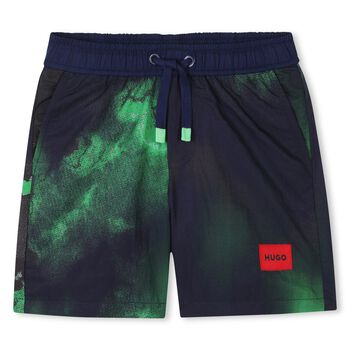 Boys Navy & Green Logo Swim Shorts