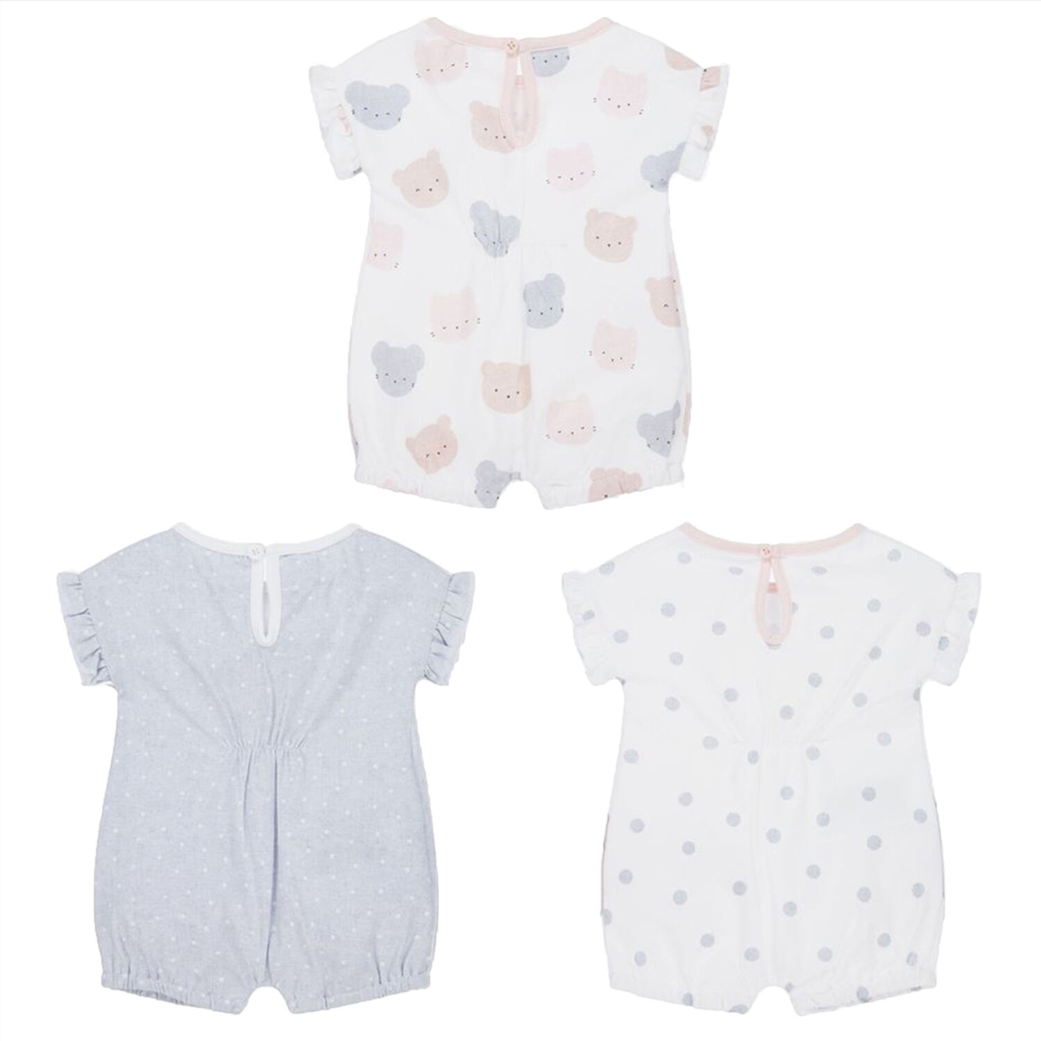 Baby Girls White & Grey Rompers (3 Pack), 1, hi-res