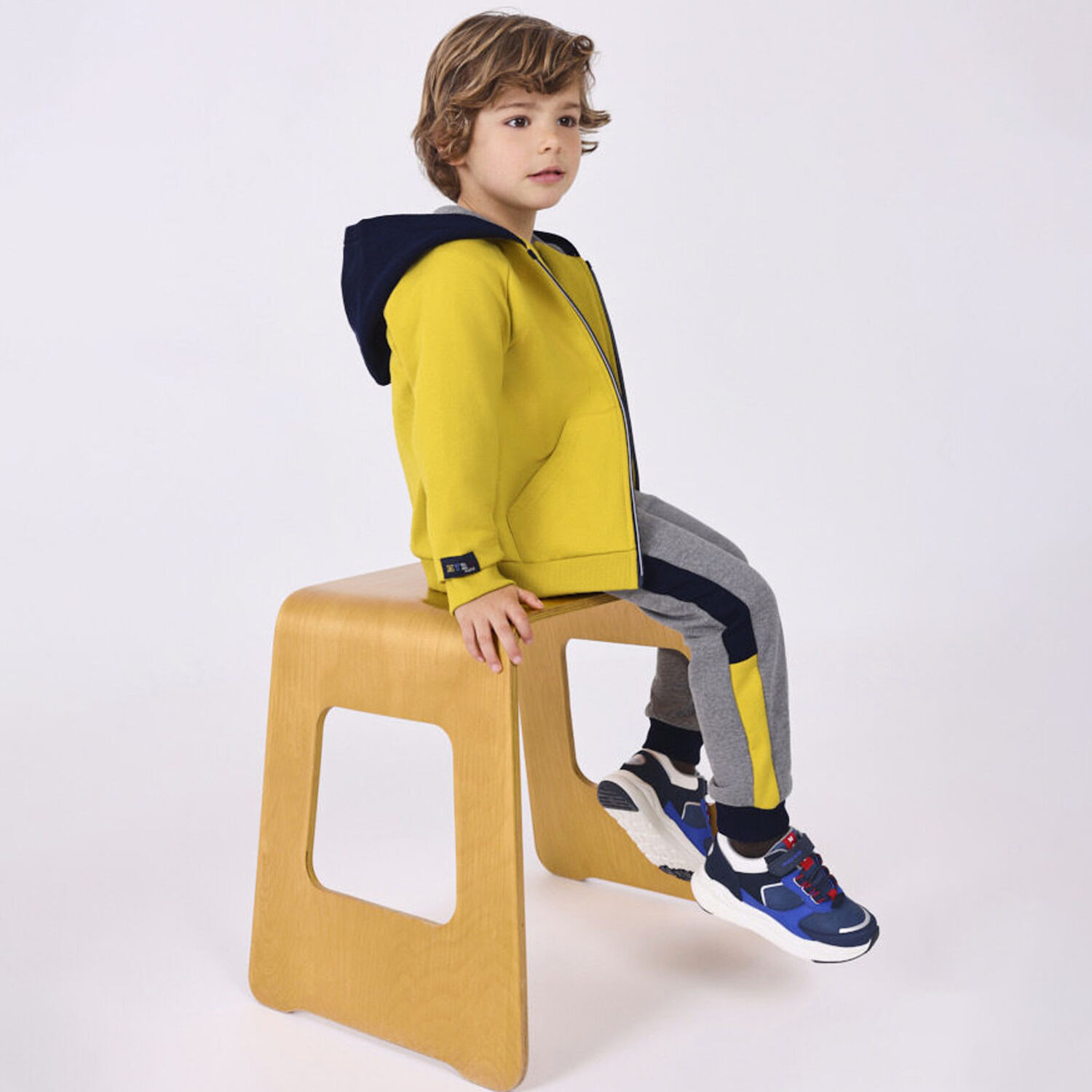 Boys Yellow, Navy Blue & Grey 3 Piece Tracksuit, 1, hi-res image number null