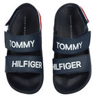 Boys Navy Blue Logo Sandals, 1, hi-res