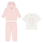 Baby Girls Pink & White Elephant Logo Tracksuit Set, 1, hi-res