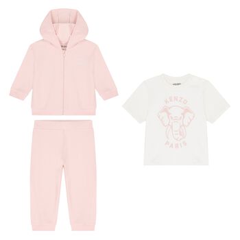 Baby Girls Pink & White Elephant Logo Tracksuit Set