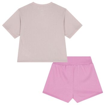 Girls Beige & Pink Logo Shorts Set