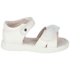 Younger Girls White Flower Sandals, 1, hi-res