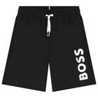 Boys Black Logo Swim Shorts, 1, hi-res