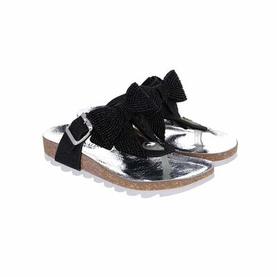 Girls Black Glitter Sandals