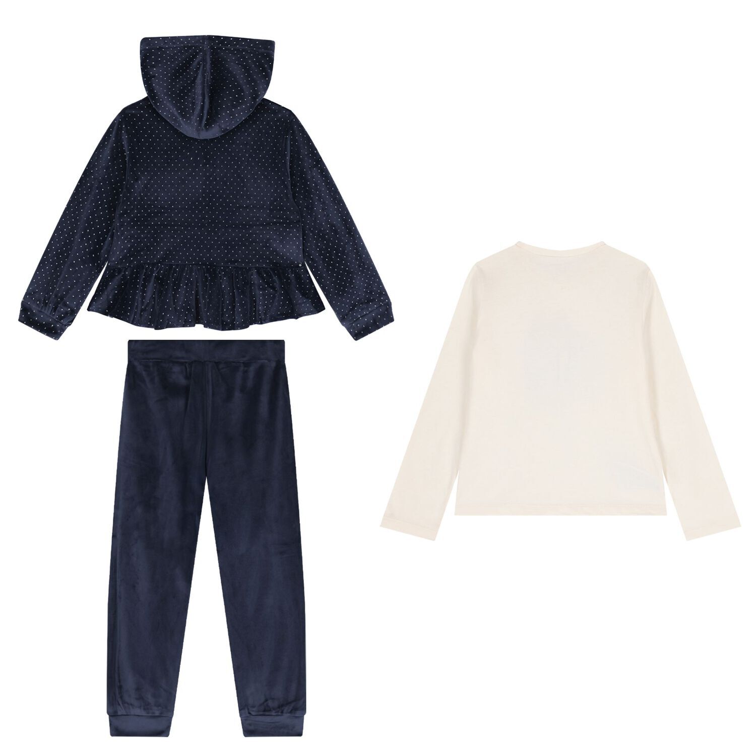 Girls Navy Blue Velour Tracksuit Set  ( 3 Piece ), 1, hi-res