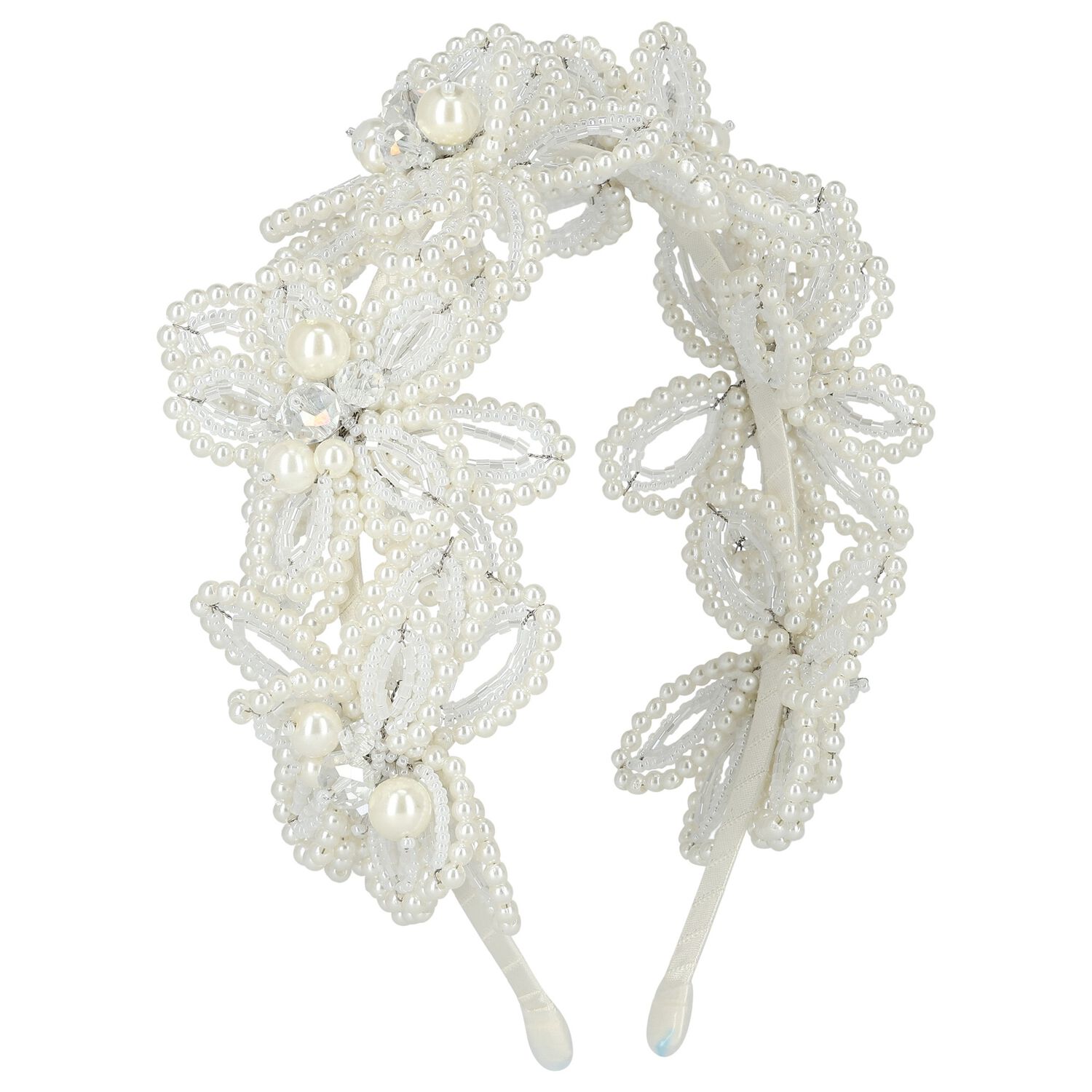 Girls White Embellished Crystal & Pearl Headband, 1, hi-res image number null