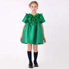 Girls Green Bow Satin Dress, 1, hi-res