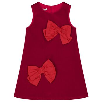 Girls Red Velvet Bow Dress