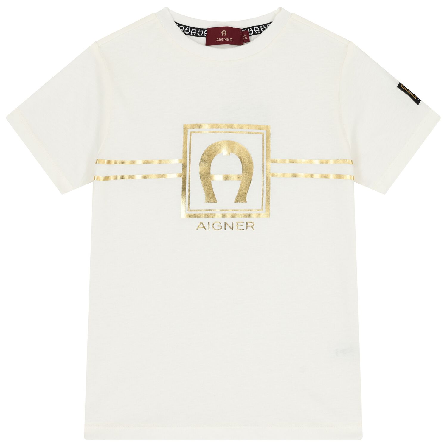 Boys Ivory & Gold Logo T-Shirt, 1, hi-res