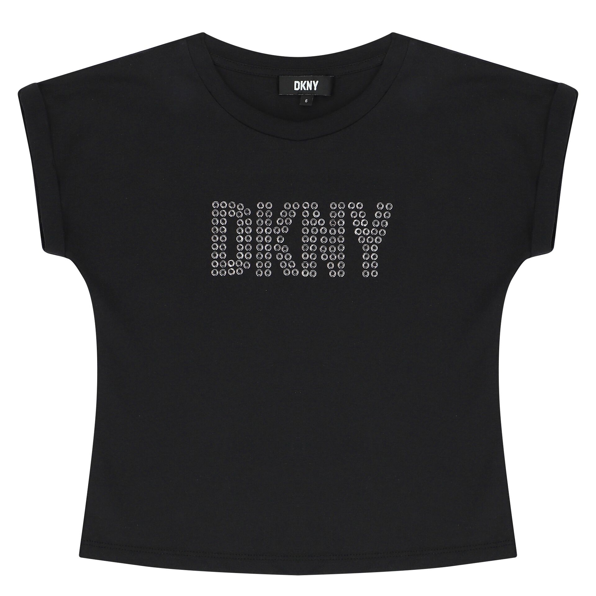 DKNY Girls Black Studded Logo T Shirt Junior Couture UK