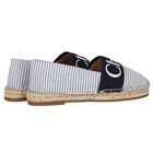Girls White & Blue Striped Logo Espadrilles, 1, hi-res