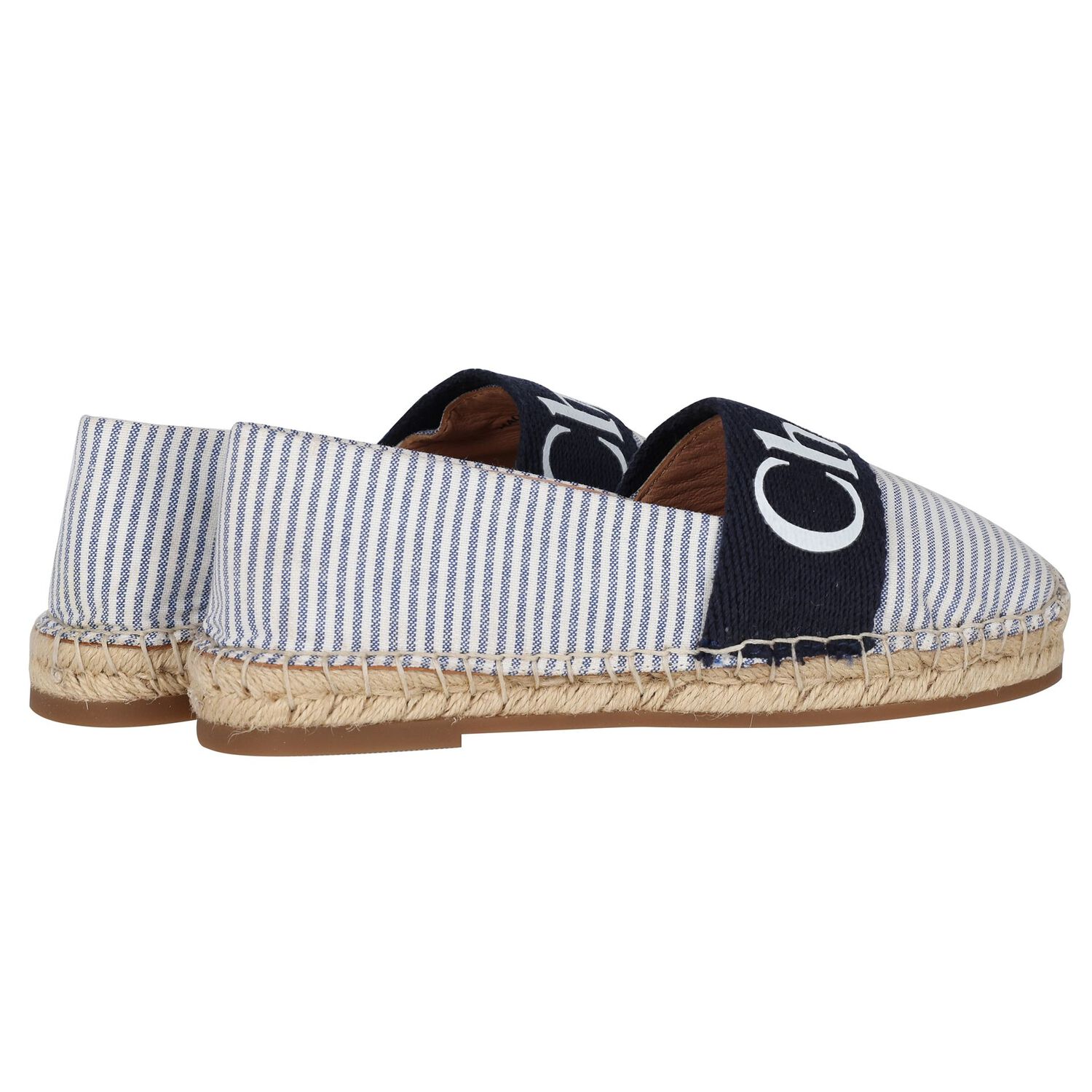 Girls White & Blue Striped Logo Espadrilles, 1, hi-res image number null