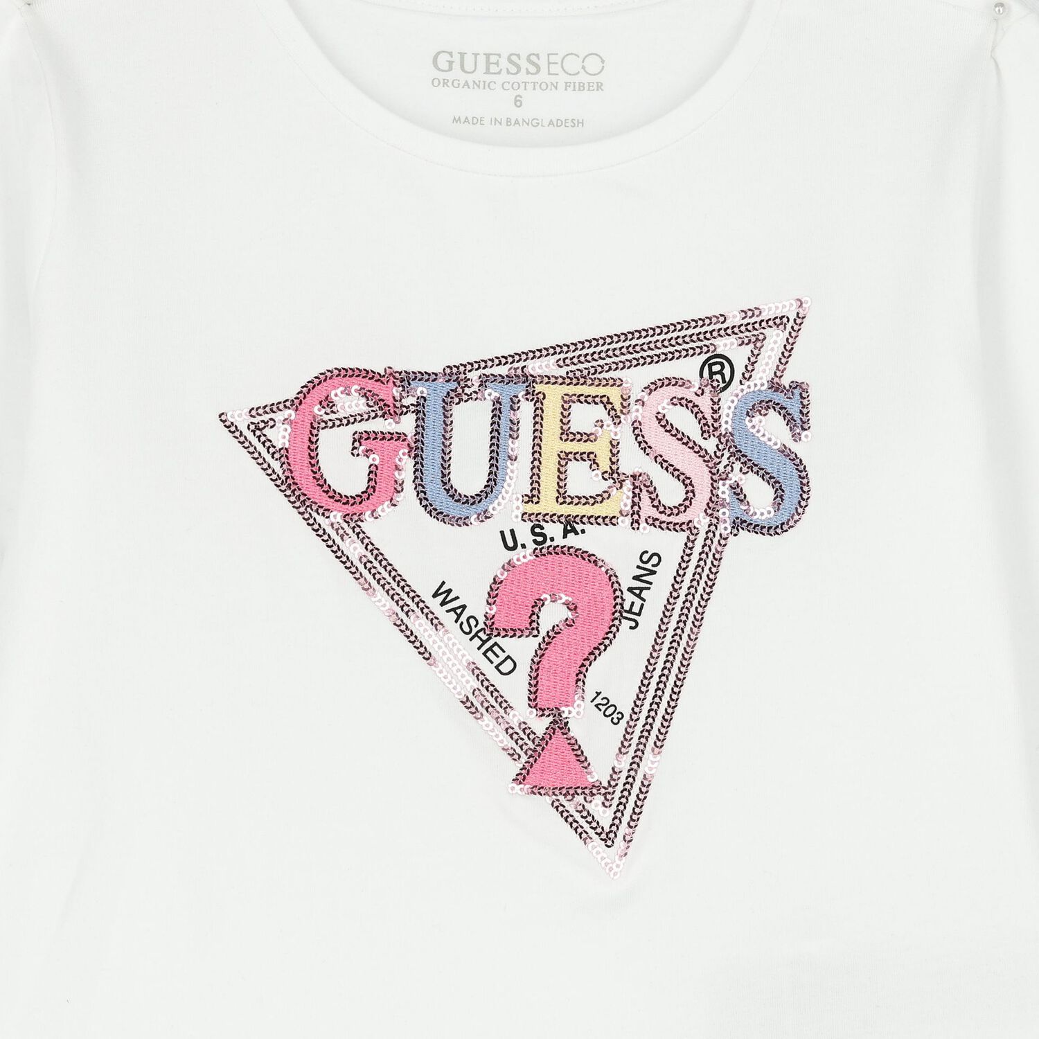 Girls White Logo Sequin Long Sleeve Top, 1, hi-res
