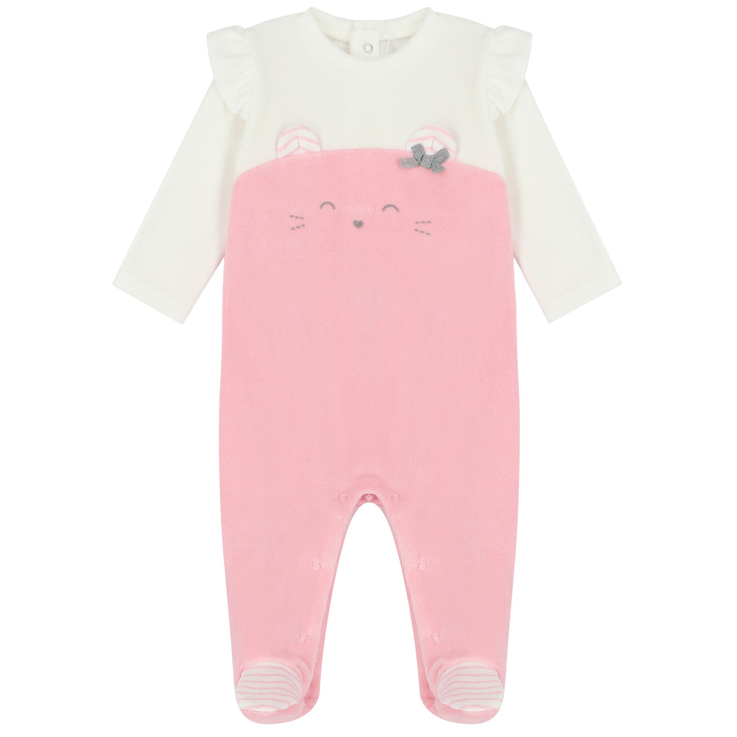 Baby Girls Pink & White Cat Babygrow, 1, hi-res image number null