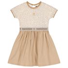 Girls Beige Lacy Knit Sequin Dress, 1, hi-res