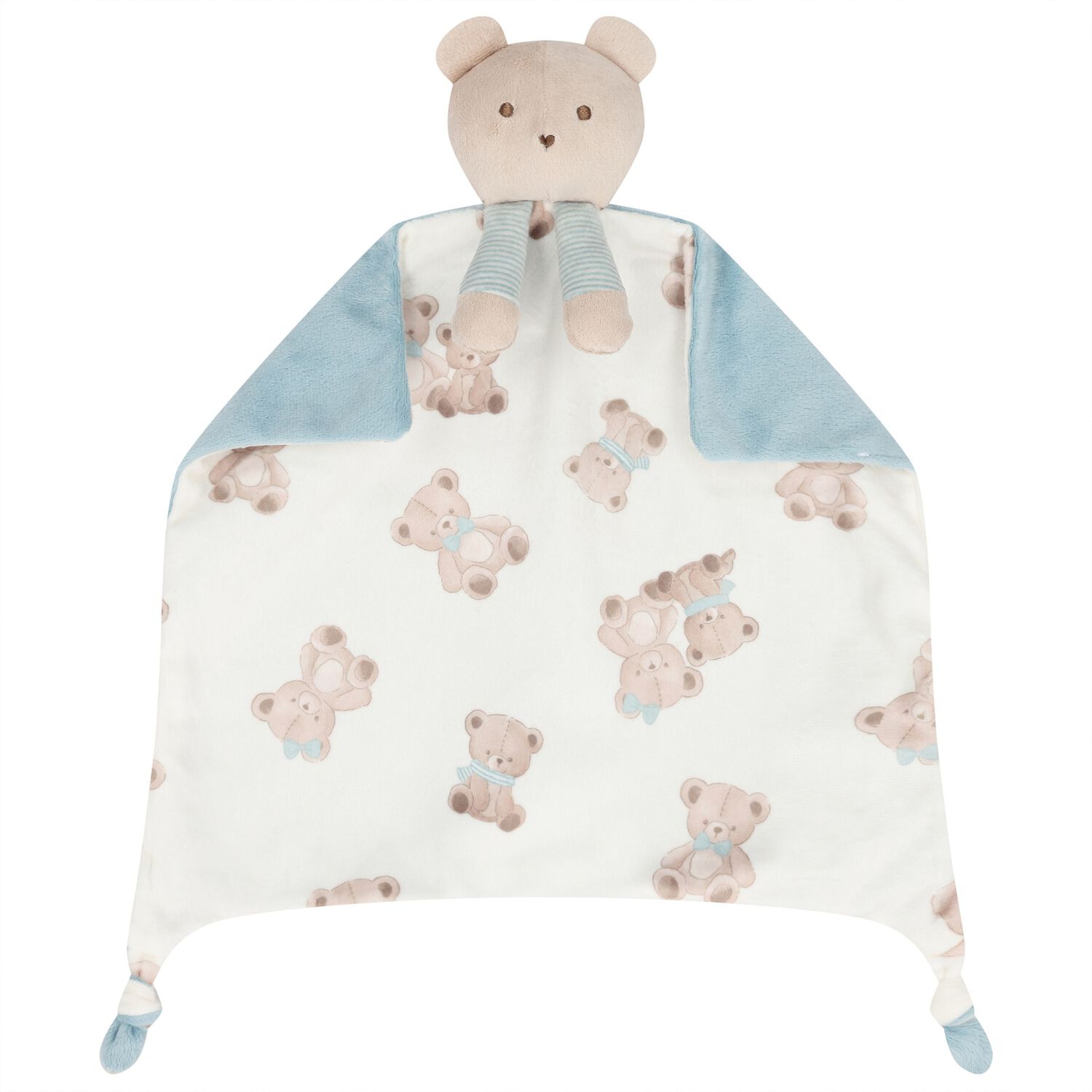 White & Blue Teddy Bear Baby Comforter, 1, hi-res