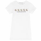 Girls White & Gold Logo Dress, 3, hi-res