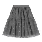 Girls Grey Flower Tulle Skirt, 1, hi-res