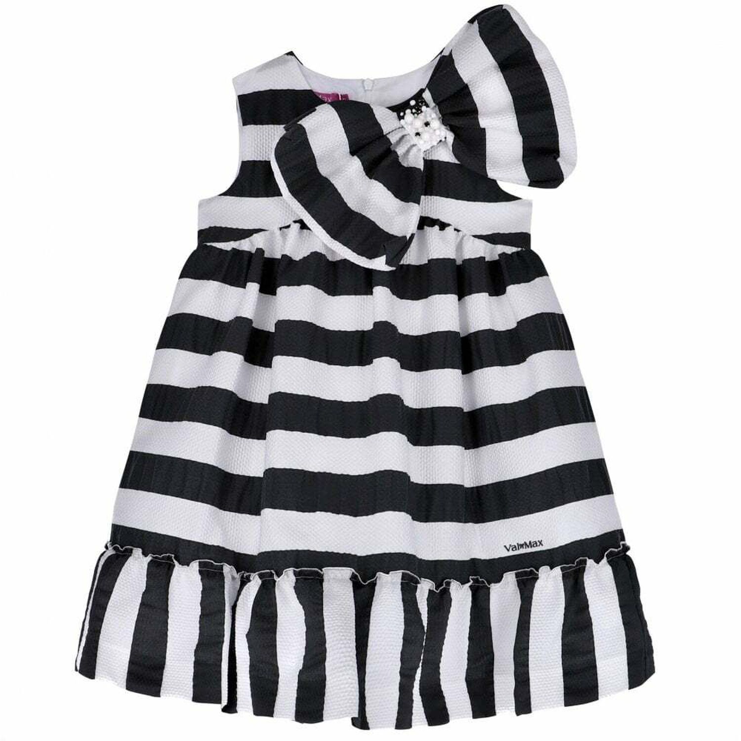 Girls Black & White Stripe Dress, 1, hi-res image number null