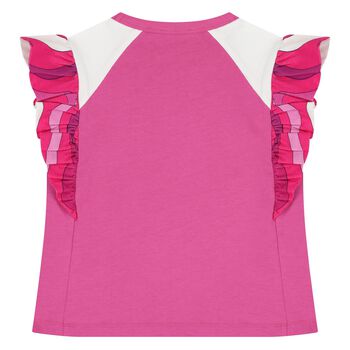 Girls Pink Logo Ruffled T-Shirt